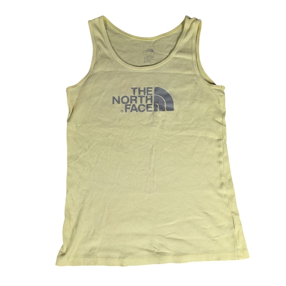 The North Face Womens Ribbed Tank Top Pale Yellow Cotton Logo Graphic Sleeveless - Picture 2 of 8